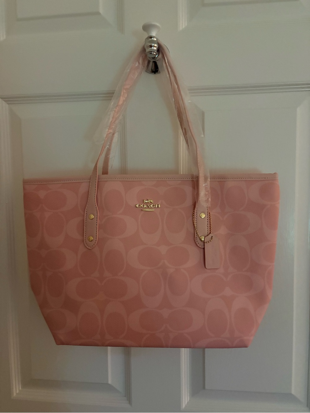 Coach Blush Signature Tote with Gold-Tone Hardware